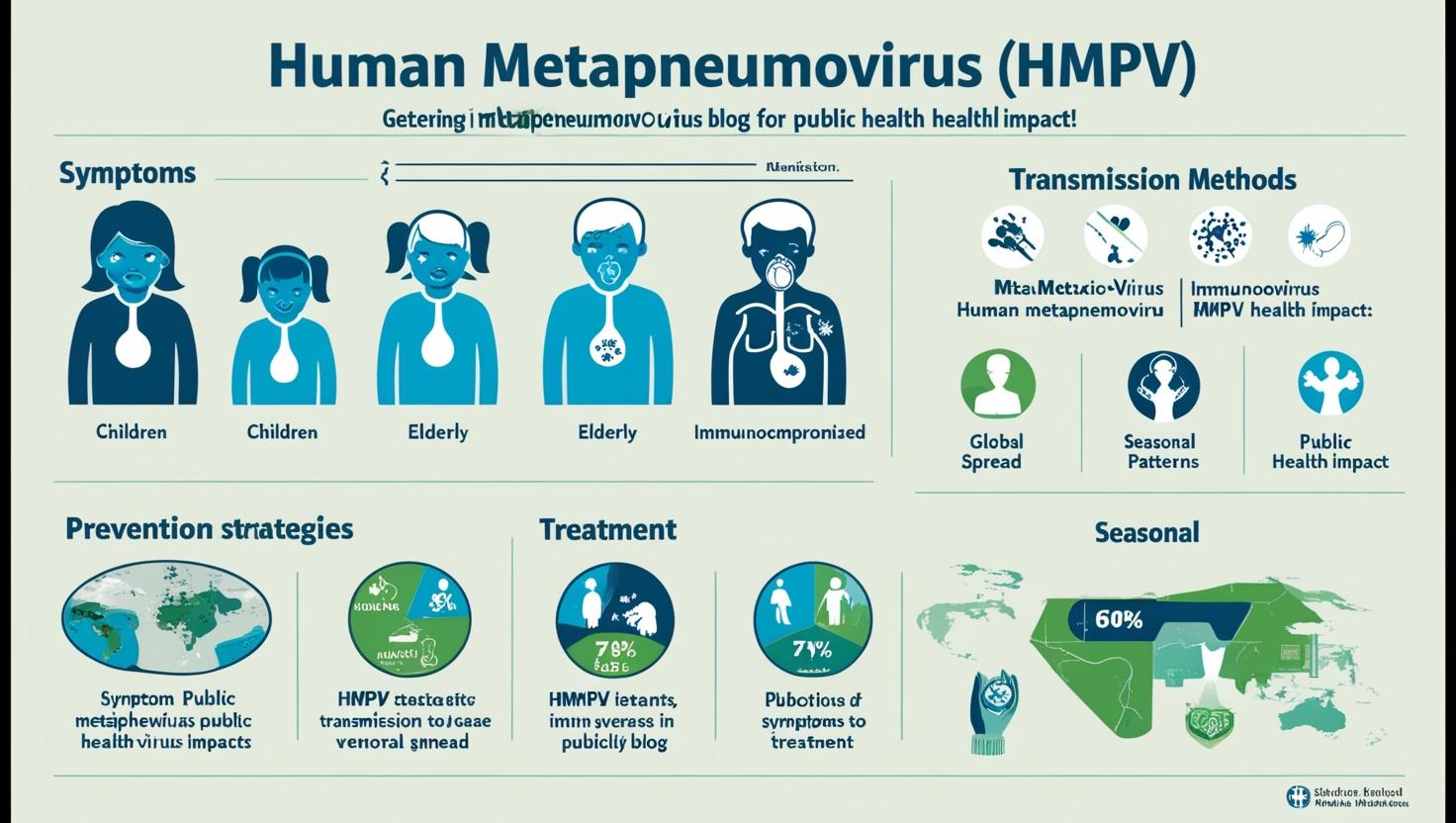 "ह्युमन मेटाप्रेडीनोव्हायरस (HMPV) विषयी माहिती देणारा ग्राफिक, ज्यामध्ये लक्षणे, प्रसार आणि प्रतिबंधात्मक उपाय स्पष्ट केले आहेत."